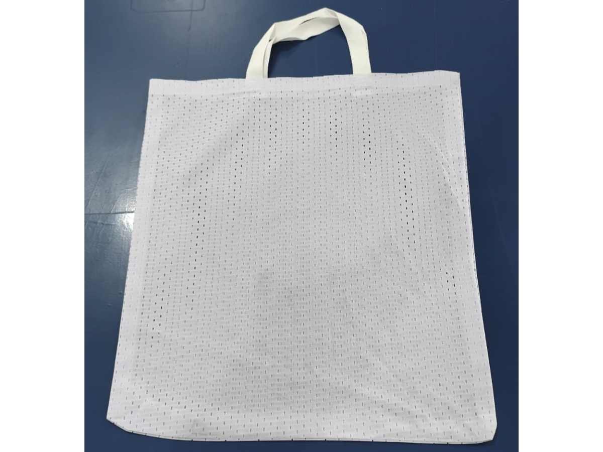 Reusable shopping bag made from upcycled display fabric